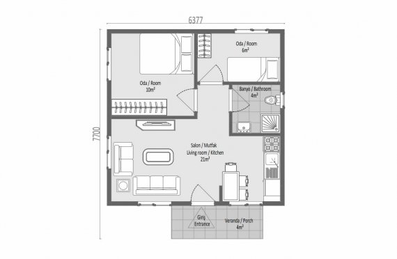 45 m2 Single Story Modular Home